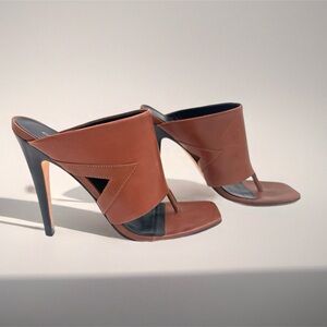 Cynthia Rowley Leather Stiletto “Runway Slide” Brown High Heel Sandal 7.5